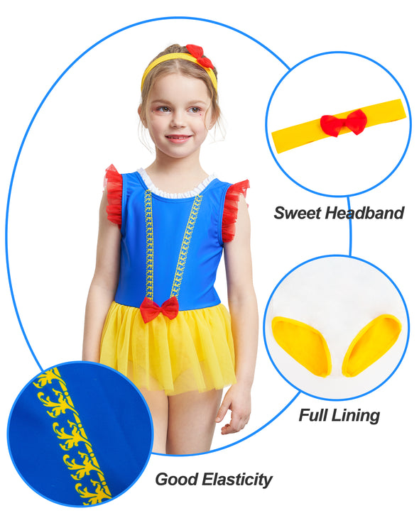 Girls One-Piece Snow White Swimwear Headband Set