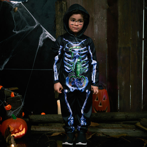 Kids Glow in the Dark Scorpion Skeleton Hooded Jumpsuit
