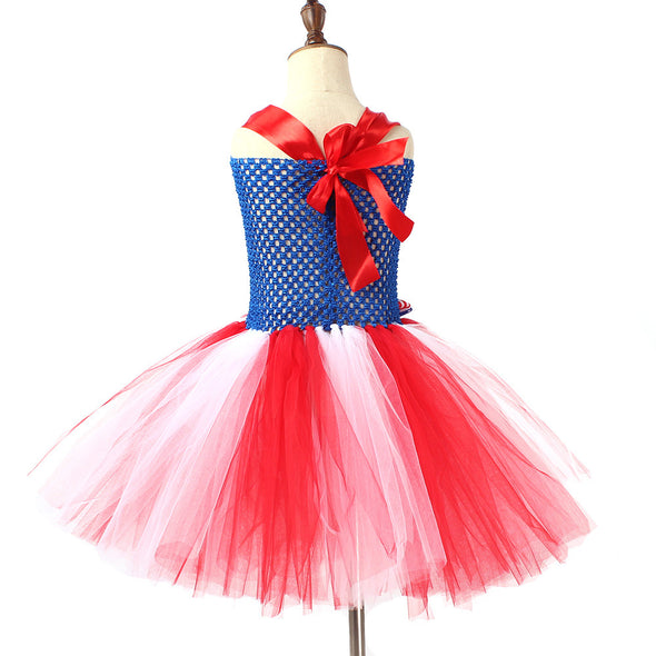 Girls US Independence Day Costume Flag Dress Suit with Bow Decor