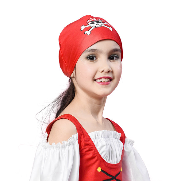 Girls 3-Piece Pirate Swimsuits, Off-the-shoulder Buccaneer Tankini Bikini Swimwear with Skull Cap, Kids Viking Bathing Suit for Beach Vacation Swimming 3-8Y