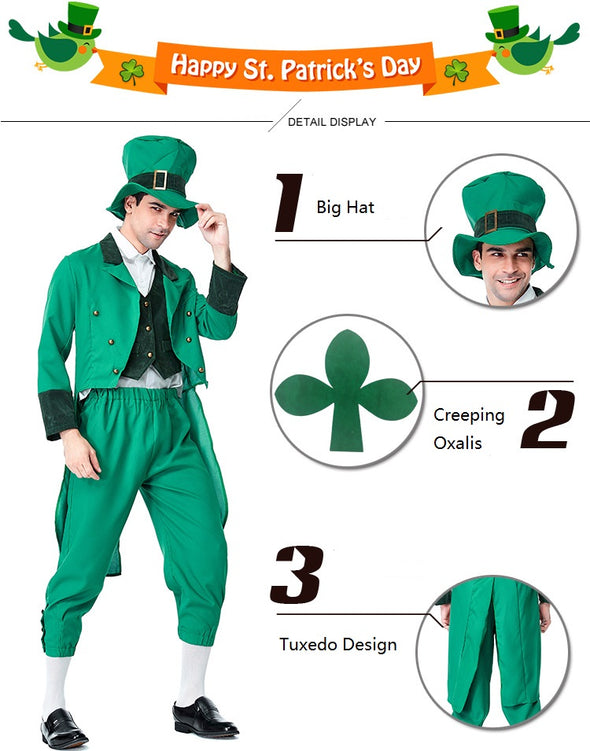Men St. Patrick's Day Costume Green Suits
