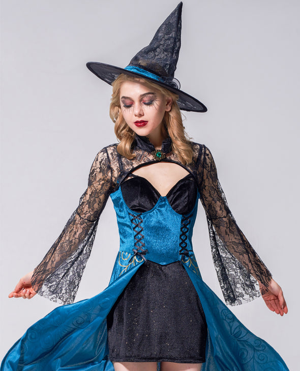 Women Witch Costume Halloween Wicked Sorceress Dress Adult