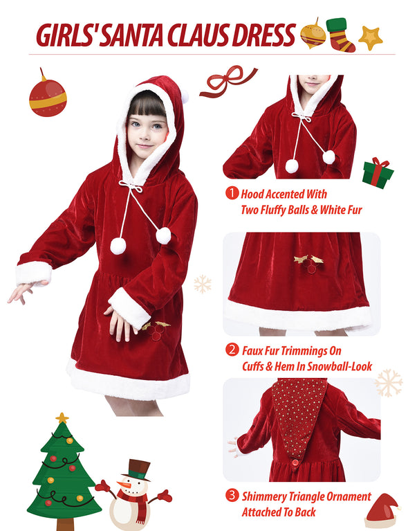 Girls' Xmas Clause Santa Costume Suit, Christmas Dress for Pageant Party