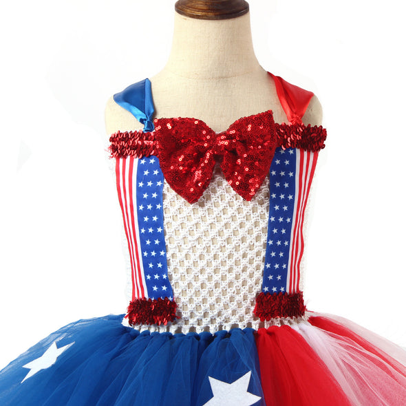 Girls US Independence Day Costume Flag Dress Suit