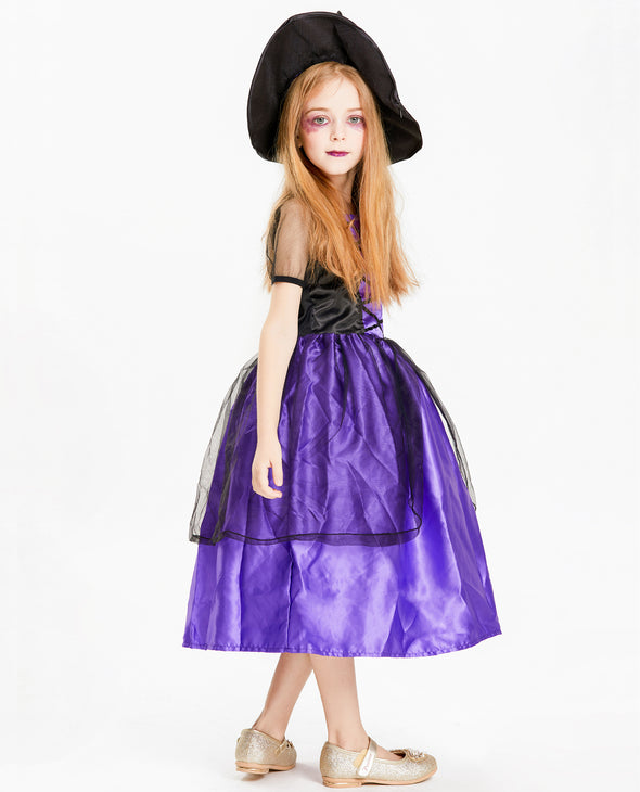 Little Girls Fairytale Cute Witch Costume Set Outfit With Hat For Halloween