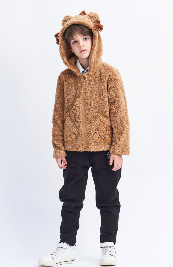 Boys Animal Coat Toddler Kids Lion Jackets Flannel Hooded Outfits Plush Zipper Costume for Autumn Winter