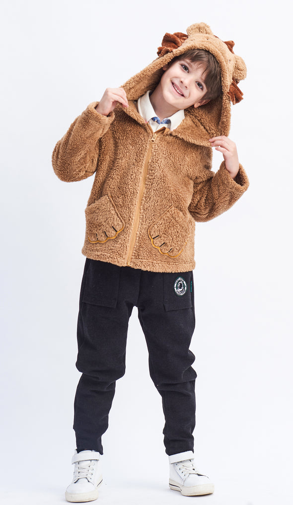 Boys Animal Coat Toddler Kids Lion Jackets Flannel Hooded Outfits Plush Zipper Costume for Autumn Winter