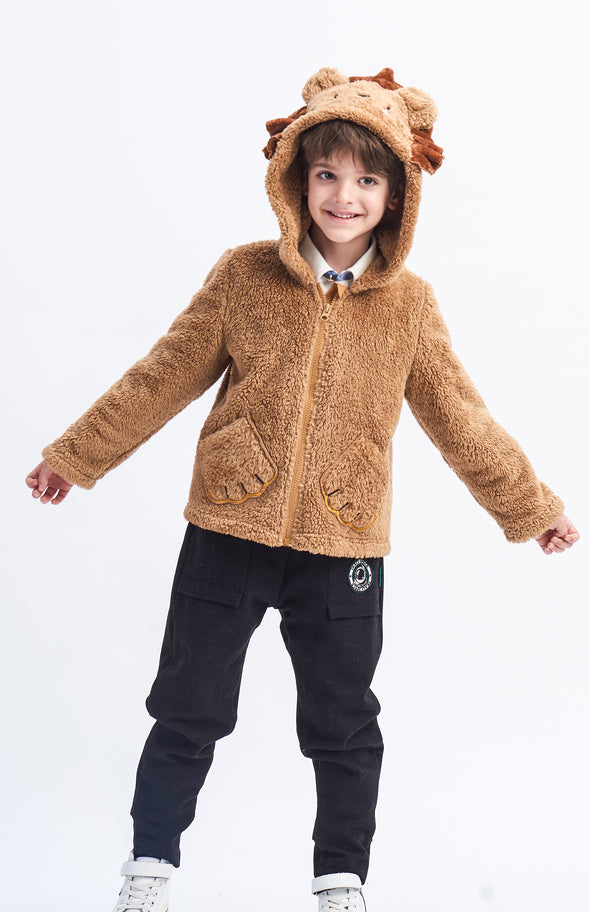 Boys Sherpa Jacket Kids Lion Costume Flannel Hooded Outfits Plush Zipper Coat