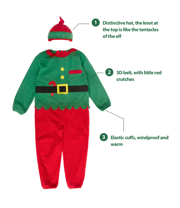 Girls Elf Costume Unisex Kids Christmas Jumpsuit Toddler Pajamas for Cos-play Fancy Party