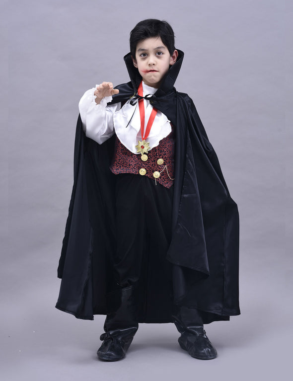 Boys Girls Vampire Costume, Kids Halloween Dracula with Cape Fancy Dress