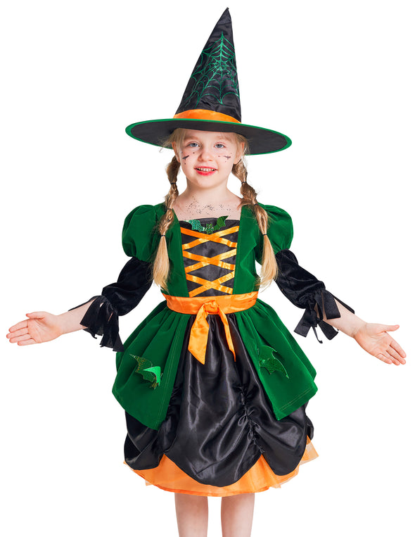 Girls Witch Costume Dress Set (Green)