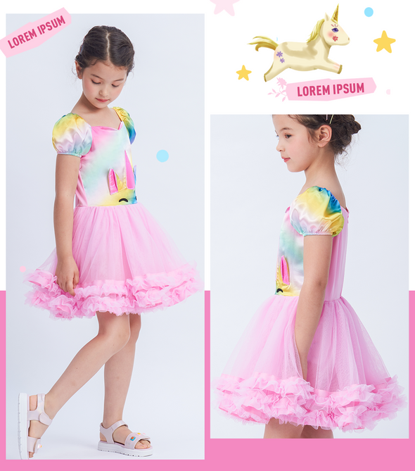 Unicorn Dress Girls Pink Fancy Outfit for Birthday Ballet Party
