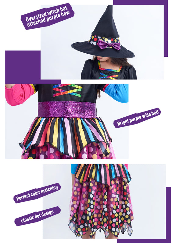Halloween Girls Witch Costume Kids Magic Dress Up Outfit with Hat