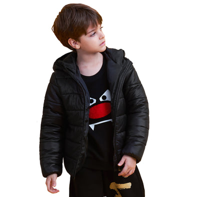 IKALI Kids Winter Coats, Boys Light Weight Puffer Jacket Black (3-12Y)