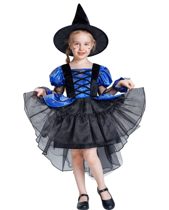 Girls Witch Costume Dress Set (Blue)