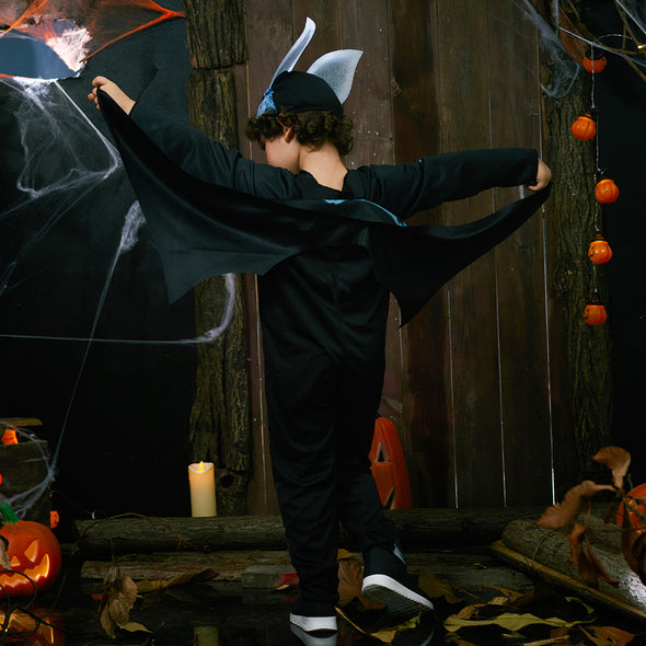 Kids Bat Skeleton Costume Jumpsuit Wings Hat Set
