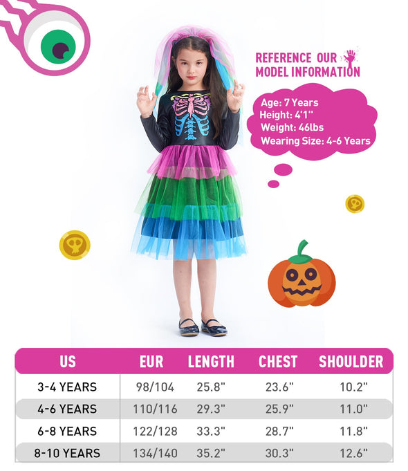 IKALI Girls Skeleton Costumes, Halloween Zombie/Ghost Outfit