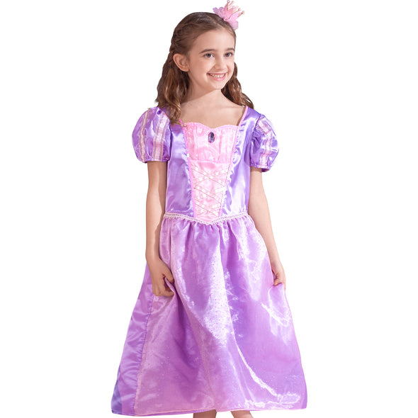Girls Princess Costume Long Hair Dress Purple