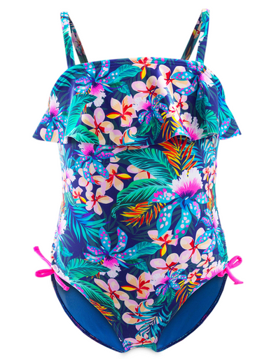 Girl One Piece Swimsuit Ruffle Tropical Floral Printing Swimwear Kids Hawaiian Bathing Costume