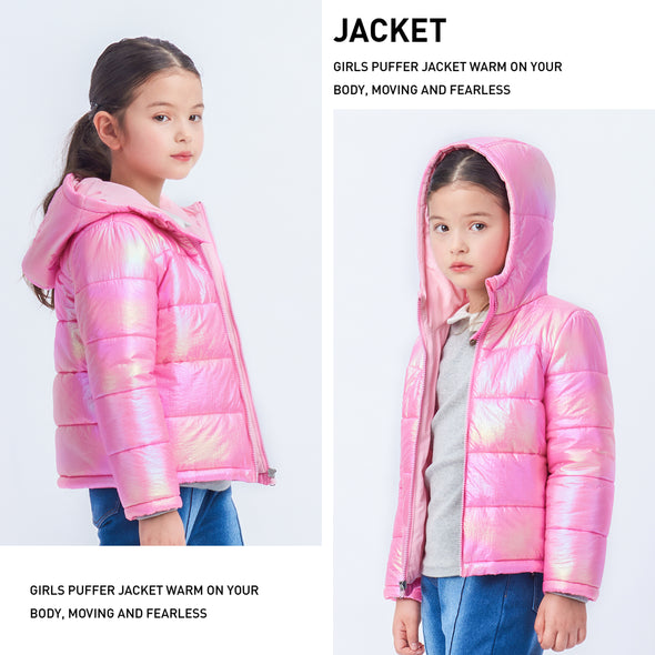IKALI Girls Winter Puffer Jacket Lightweight Outwear Girls Pink (3-12Y)