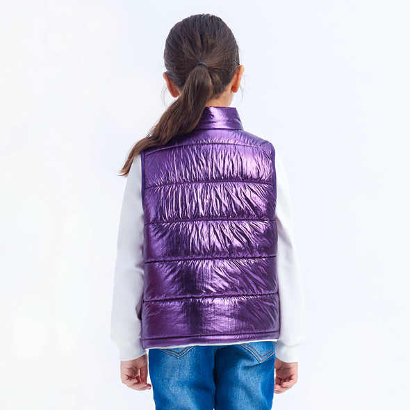 Girls Winter Puffer Vest, Winter Lightweight Gilet Colorful Purple