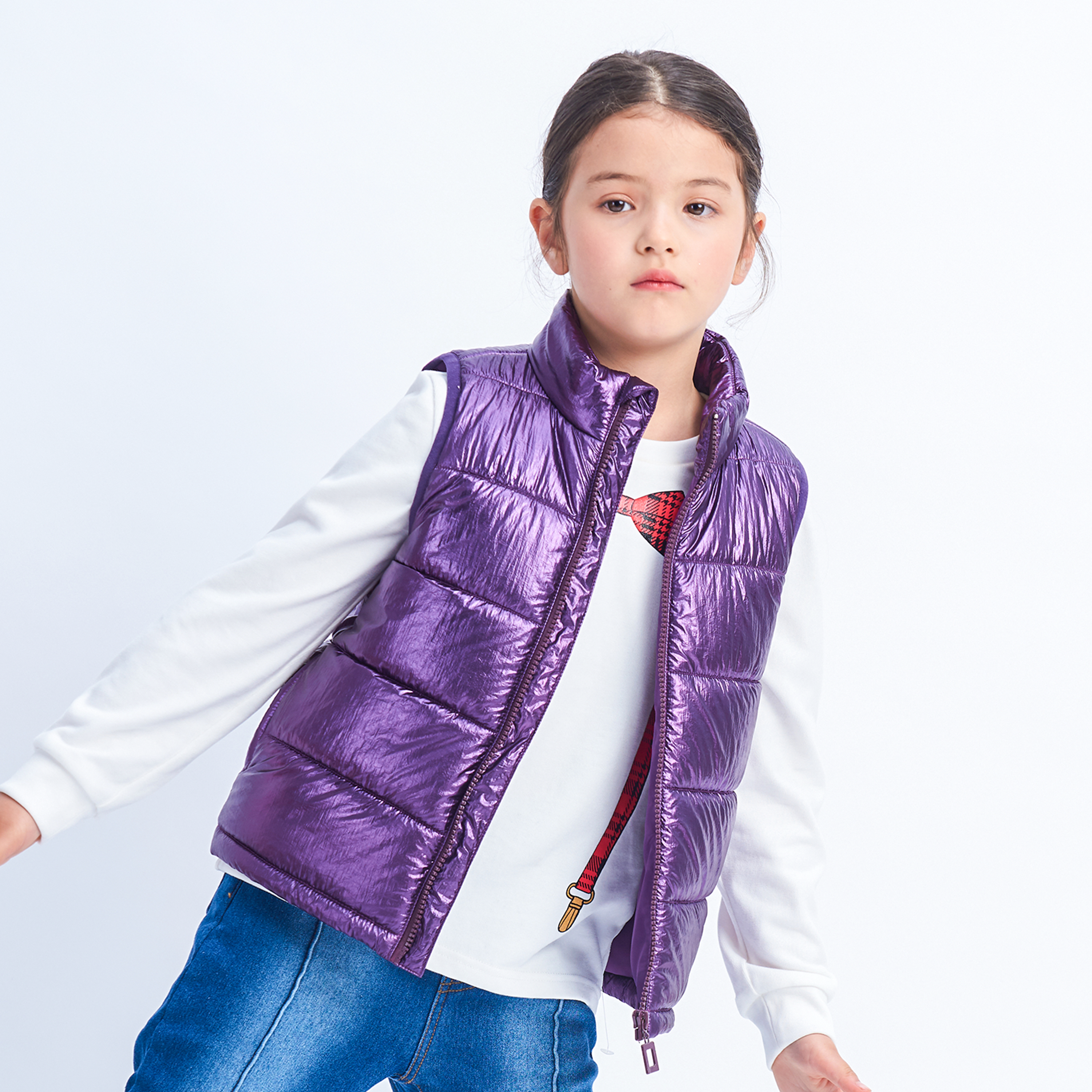 Girls Winter Puffer Vest Winter Lightweight Gilet Colorful Purple