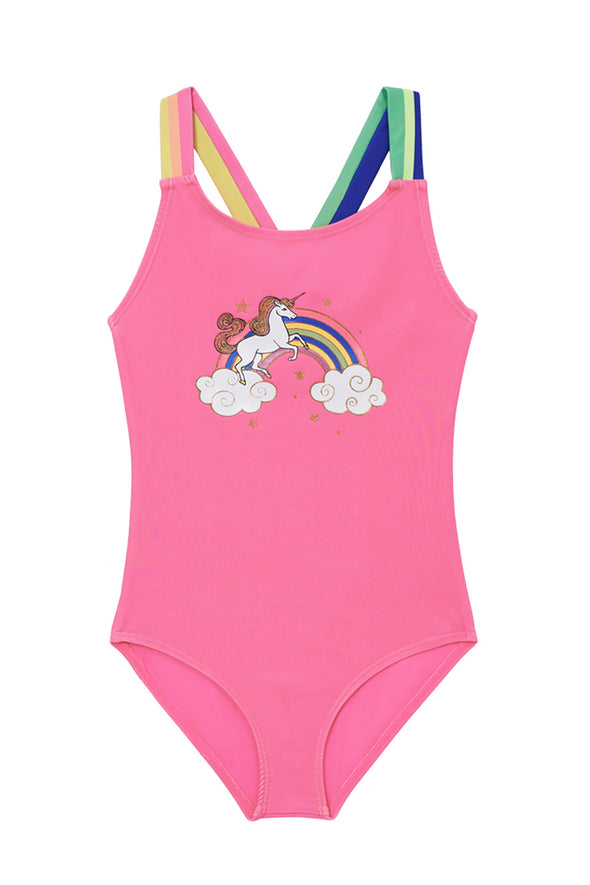 Girls One Piece Swimsuits Unicorn Rainbow Printing Swimwear Hawaiian Beach Bathing Suit for Vacation