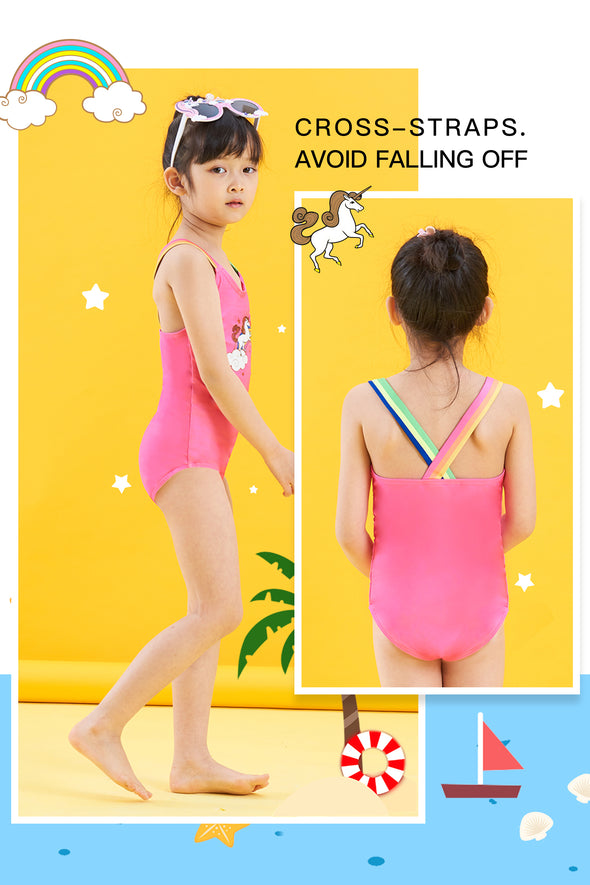 Girls One Piece Swimsuits Unicorn Rainbow Printing Swimwear Hawaiian Beach Bathing Suit for Vacation