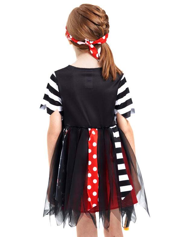 Girls Pirate Buccaneer Costume Dress Toy Gun Headband Set