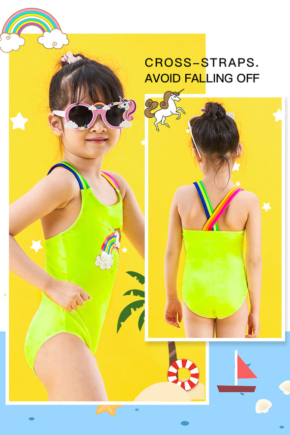 Girls One Piece Swimsuits, Unicorn Rainbow Butterfly Printing Swimwear, Hawaiian Beach Bathing Suit for Vacation